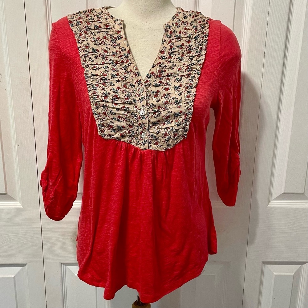 Deletta Red Blouse with Floral Detail